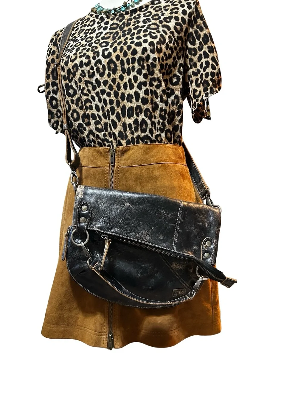 Black Leather BedStu Crossbody Shoulder Bag